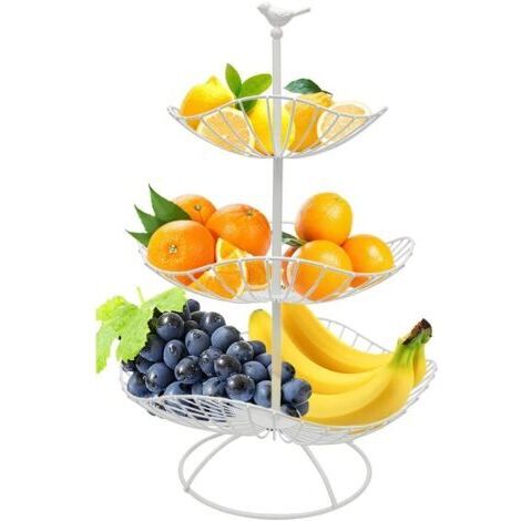 Présentoir à fruits à 3 étages pour plus d'espace sur le plan de travail, blanc, en métal, avec 3 bacs de rangement, taille : 31 cm, 25 cm, 20 cm