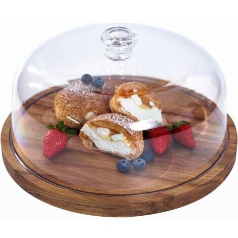 Présentoir à gâteaux rond en bois d'acacia de 30 cm, ensemble de présentation de desserts 2 en 1 pour fromages, chips et trempettes, nachos et plateau de fruits