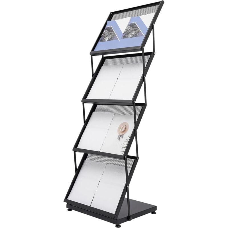 Gojoy - Présentoir à magazines à 4 niveaux, Porte Brochure, Pliable Porte-revues Format A3 Pour brochures, livres, journaux, magazines - Noir