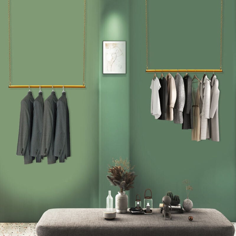 Présentoir à vêtements 90cm Chaîne ajustable Présentoir suspendu Etagère en métal Boutique