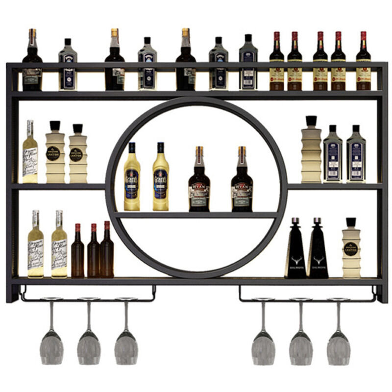 Sinbinta - Casier à vin Mural en métal, Bars Modernes Porte-vin étagères flottantes en Verre, présentoir à vin en Fer pour Maison Cuisines Salle à