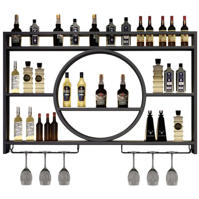 Sinbinta - Casier à vin Mural en métal, Bars Modernes Porte-vin étagères flottantes en Verre, présentoir à vin en Fer pour Maison Cuisines Salle à