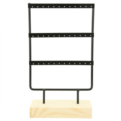 Présentoir bijoux 36 emplacements, base bois, pour boucles d'oreilles et colliers (noir)