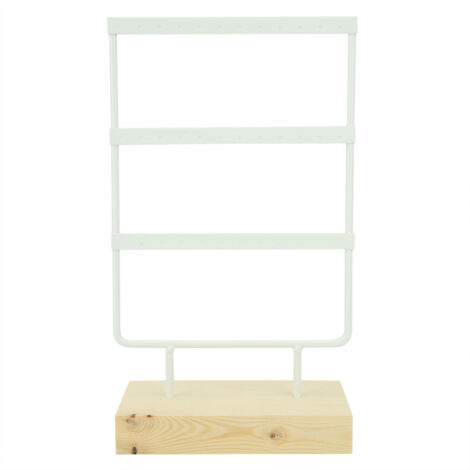 Présentoir bijoux 36 emplacements métal base bois blanc