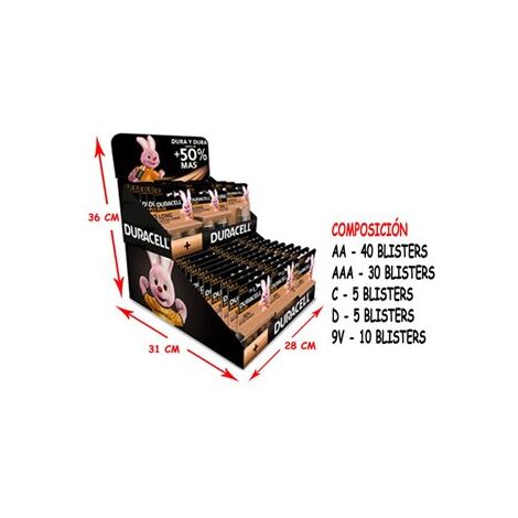 Présentoir Blister Duracell 90 (30 AAA + 40 AA + 5 C + 5 D + 10 9V)