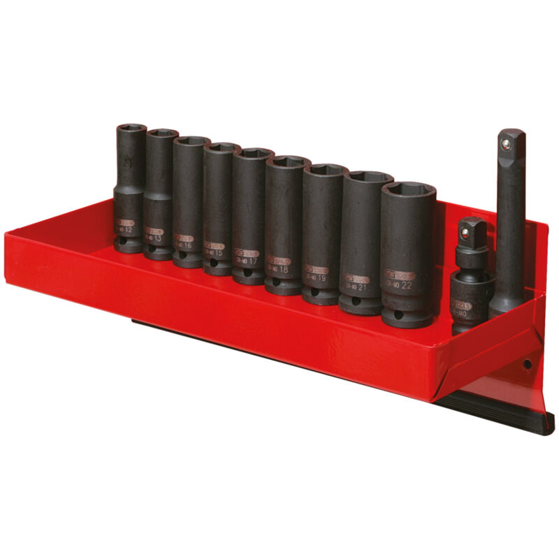 Ks Tools - Présentoir de 10 douilles à chocs longues 1/2'', 12 à 22 mm, cardan et rallonge - 515.0612