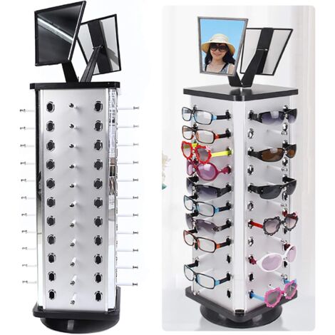 Présentoir de lunettes de soleil rotatif à 360° 44 paires de lunettes avec miroir, présentoir de lunettes de soleil, stand de comptoir, organisateur (carré)