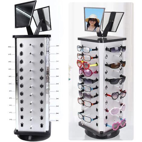 Présentoir de lunettes de soleil rotatif à 360° 44 paires de lunettes avec miroir, présentoir de lunettes de soleil, stand de comptoir, organisateur (carré)