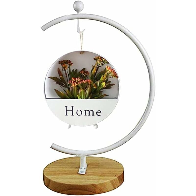 Sunxury - Présentoir d'ornements Support de crochet en fer pour suspendre un terrarium en verre avec base en bois créatif pour la maison, le jardin,