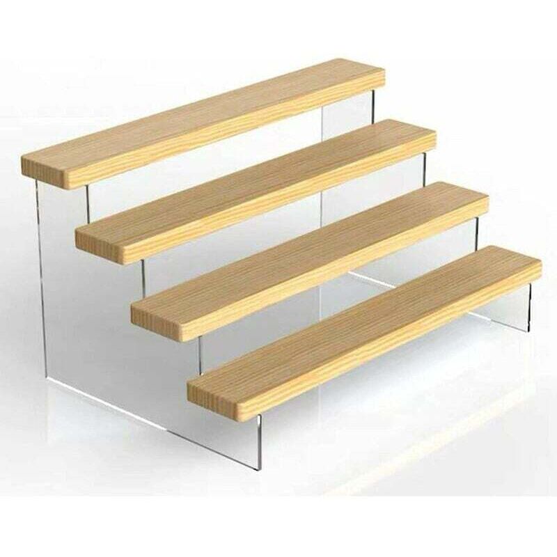 Présentoir Marches À 4 Niveaux En Acrylique, Étagère À Escalier Bois Organisateur Décoration De Collection Pour Présentation De Figurine, Vernis À