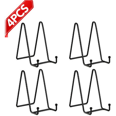 Présentoir métallique 4 pièces pour photos, petits cadres, fiches recettes, cartes postales, assiettes de collection, objets de décoration de bureau, noir.