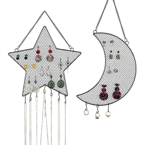 Présentoir mural pour boucles d'oreilles, porte-colliers décoratif étoile et lune