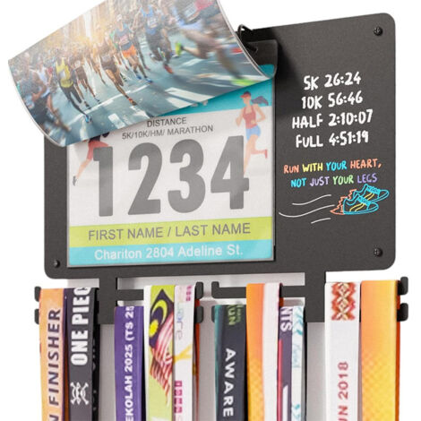 Présentoir mural pour médailles de marathon, support de rangement avec pochette pour dossards