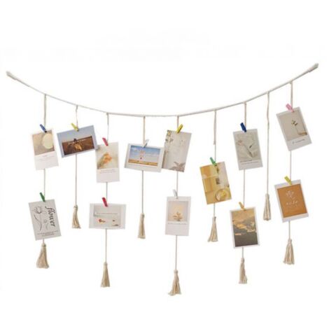 Présentoir photo mural, cadre photo collage pour décoration murale bohème, porte-photos avec 20 pinces en bois, pour une décoration rustique et champêtre-AquaForge
