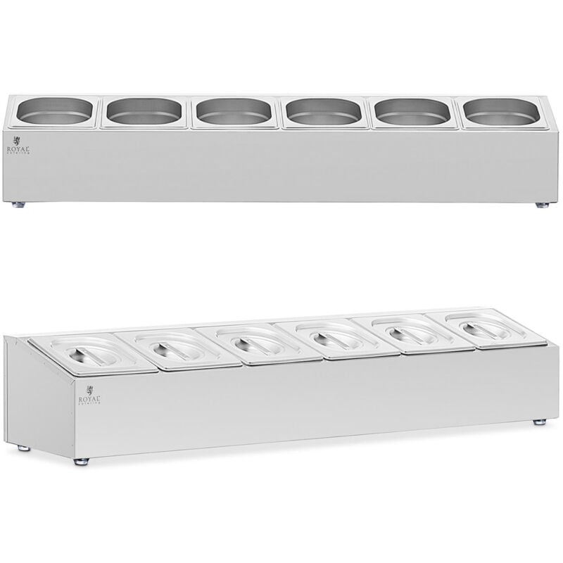 Royal Catering - Présentoir pour bacs restauration 6 x gn 1/6 11,4 l + bacs avec couvercles