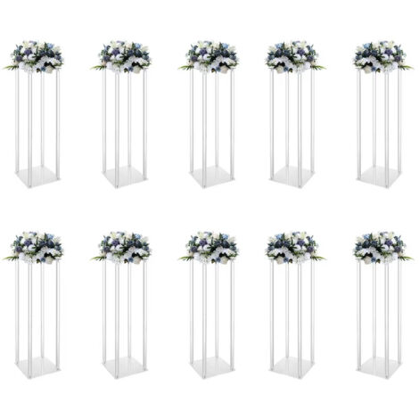 Présentoir sur pied  , présentoir à fleurs pour mariage — Lot de 10 vases en acrylique, présentoirs à fleurs cylindriques transparents