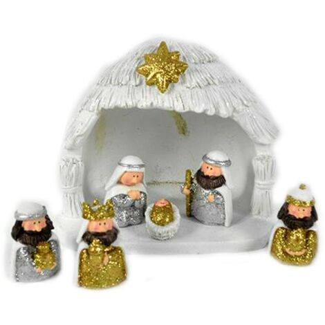 Presepe con capanna natività sacra famiglia di natale per decorazioni addobbi casa negozi ristoranti idea regalo set 7 cm18