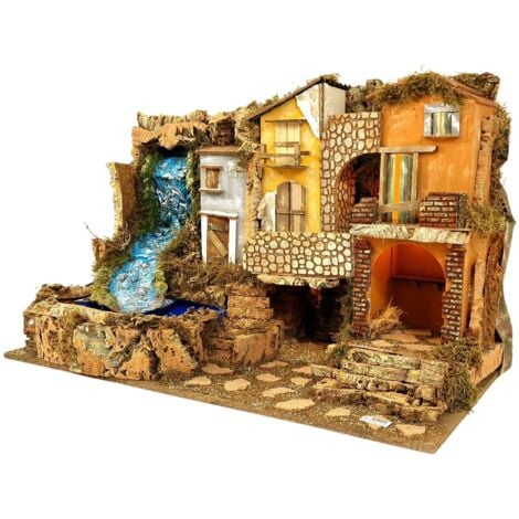 Presepe con Luci e Cascata con Pompa 80x50x50 cm 12021