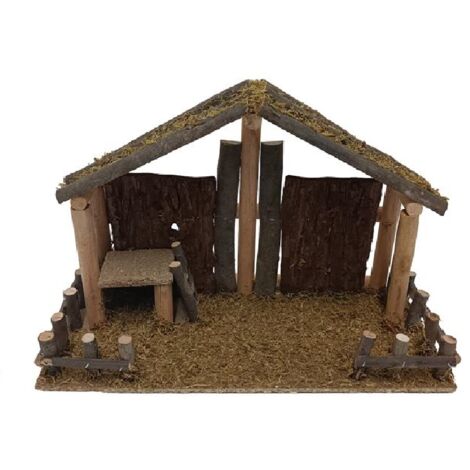 Presepe Grotta in Legno Capanna Vuota per la Natività h 27x40x17 cm Presepe staccionata con tronchetti