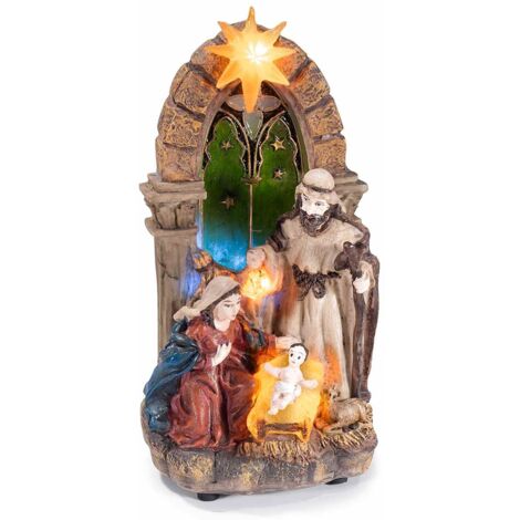 Presepe in Resina con Luci Led da Appoggiare - Altezza 22 cm - Natività