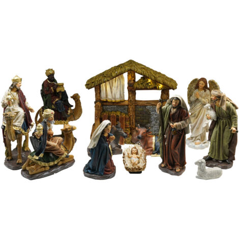 Presepe Natività 12 Pezzi 30 cm con Capanna