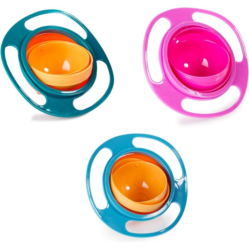President (TM), lot de 3 bols magiques, rotatif à 360 degrés, étanche, bol gyroscopique avec couvercle, pour les tout-petits, les bébés, les enfants,
