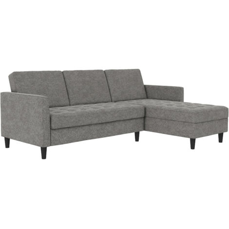 Presley-Canapé-lit 3 places avec chaise longue en lin anthracite