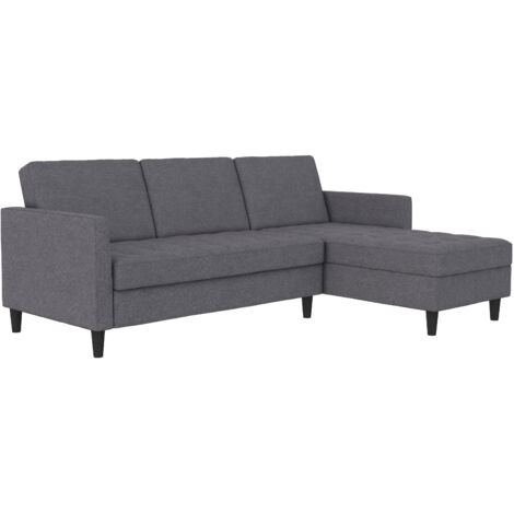 Presley-Canapé-lit 3 places avec chaise longue en lin gris