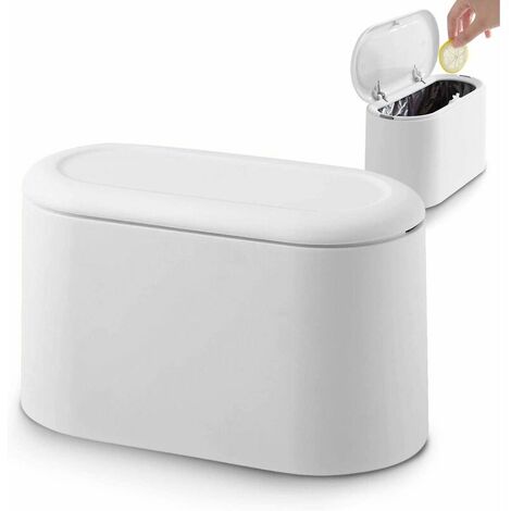 Press Lid Rubbish Dustbin Push Trash Can Table White Trash Can Mini Counter Top Trash Can Small Tabletop Trash Can For Kitchen Bathroom Office Bed Smell Proof
