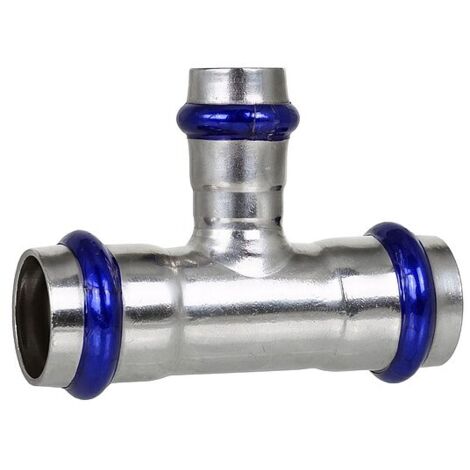 Press-T-Stück 28 - 18 - 28 mm - für Edelstahlrohre - DVGW-zertifiziert - für V-Kontur