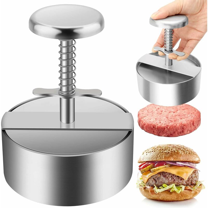 Image of Fortuneville - Pressa per hamburger, pressa per hamburger in acciaio inossidabile 304, pressa per hamburger con bistecca tagliata regolabile, facile