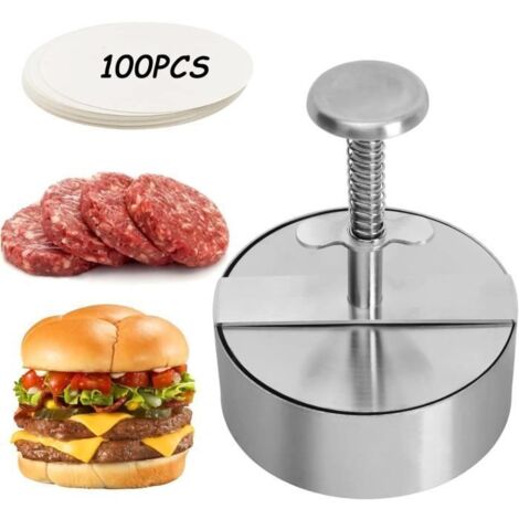 Presse à Burger - Inox - Ajustable - Antiadhésif - 100 Feuilles de Papier Cuisson