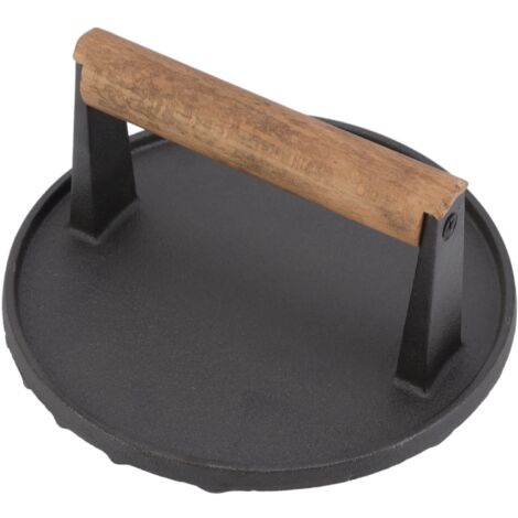 Presse à Burger Ronde en Fonte Lourde 3 Lbs avec Manche Anti-Brûlure pour Cuisson au Grill