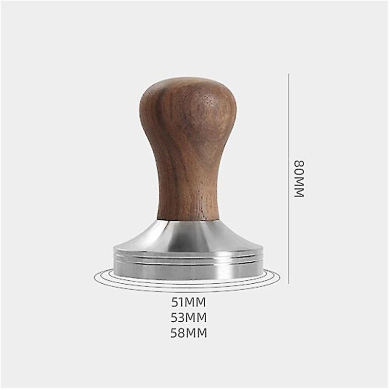 Presse à café 53 mm en acier inoxydable 304 avec manche en bois et marteau à pression plat, outils pour barista