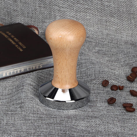 Presse à Café en Acier Inoxydable avec Poignée Bois - Tasse Expresso Poudre Compacteur - Outil Barista Professionnel