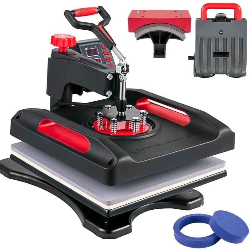Mophorn - Presse à chaud 15 x 15 pouces - Pivotante à 360 ° Rouge, Impression de chemises 5 en 1, Machine de sublimation 1000 w avec chauffage à