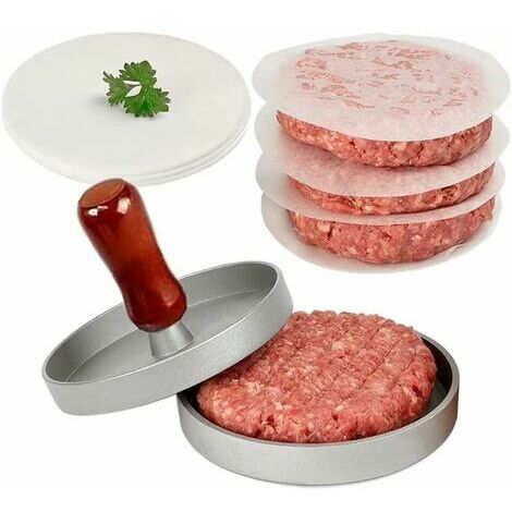 Presse à Hamburger avec 100 Feuilles Papier à pâte, Papier Cuisson Rond , en Aluminium Presse Steak haché Presse à Burger avec revêtement Anti-adhésif, pour Hamburger, Patties, BBQ-Ustensile de barbec