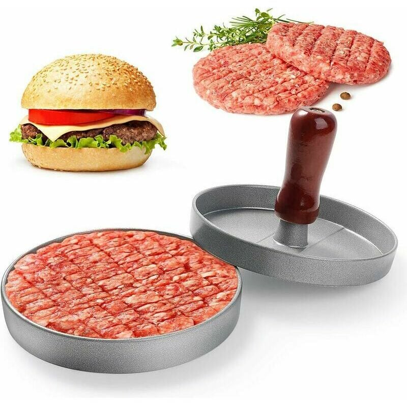Presse à hamburger, presse à hamburger de cuisine à viande hachée, manche en bois, presse à hamburger antiadhésive en aluminium pour steak, boulettes