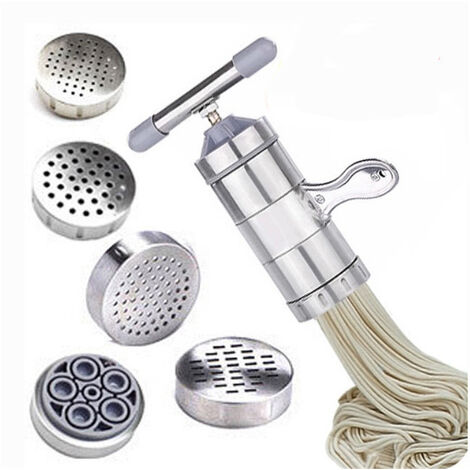 Presse à nouilles pour machine à pâtes, machine à pâtes à spaghetti en acier inoxydable, machine à pâtes manuelle en métal/machine à nouilles manuelle avec 5 moules à nouilles