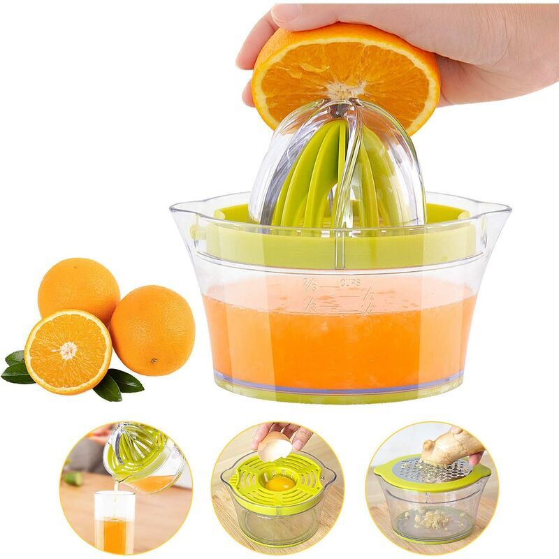 Qersta - Presse-agrumes manuel 4 en 1 - 400 ml - Avec récipient - En plastique - Presse-agrumes