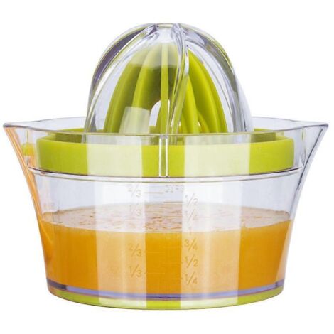 Presse-agrumes manuel 4 en 1 (citron et orange) avec verre doseur, râpe et passoire.