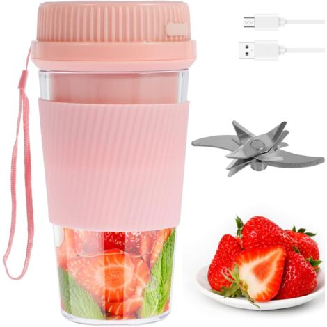 Presse-agrumes portable 300 ml, 1 500 mAh, chargement USB, arrêt automatique, idéal pour les voyages (10 lames, rose)
