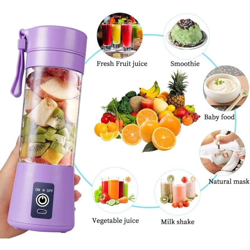 Fitags - Presse-agrumes portable Blender électrique usb Mini blender portable pour shakes et smoothies Mixeur de jus de 380 ml avec six lames Idéal