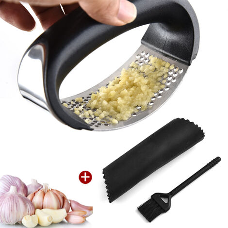 Presse-Ail Presse-Ail En Acier Inoxydable, Coupe-Ail Gadget De Cuisine Lavable Au Lave-Vaisselle Avec Éplucheur En Silicone Et Brosse Presse-Gingembre