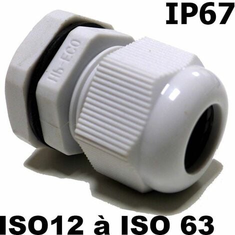 Presse étoupe ISO IP67 + contre écrou - Dimensions - M40 - Ø 19 -28mm - Perçage 40,5mm - Gris