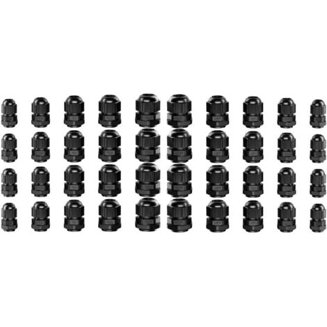 Presse-étoupes - Lot de 40 presse-étoupes en plastique étanches 3,5-13 mm, joints de protection de fil, PG 7/9/11/13,5/16, noirs