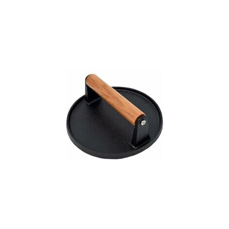 Presse hamburger en fonte antiadhésive - Presse burger steak haché résistante avec poignée en bois Cool Touch - Presse steak haché striée pour faire des marques de cuisson parfaites et presser