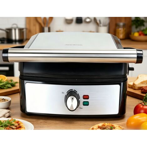 Presse Panini Électrique 2200W Haute Puissance, Chauffage Double Face, Plaque Antiadhésive Lavable, Appareil Multifonction : Sandwich, Gaufre, Bifteck et Grille, Idéal pour Petit Déjeuner, Maison et B