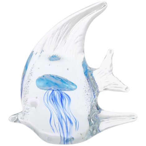 Presse-papier décoratif poisson avec méduses à offrir en verre bleu marine