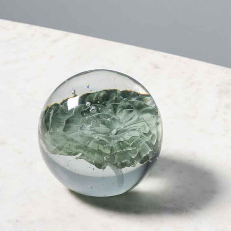 Presse papier fleur verte verre 10x10x10cm
